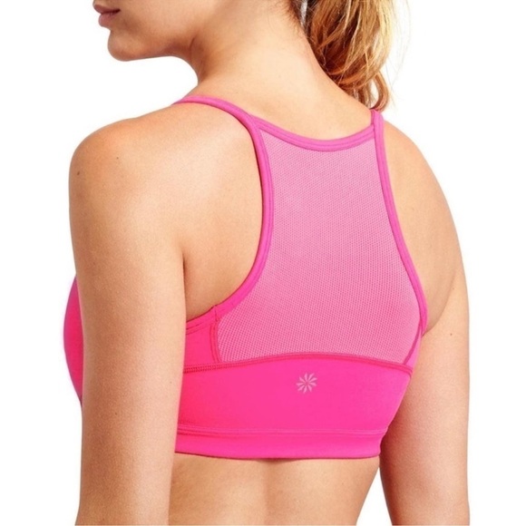Athleta Chi Hot Pink Mesh Racerback Sports Bra Size Small - Picture 1 of 9